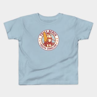 Vintage Surfing Badge for Folly Beach, South Carolina Kids T-Shirt